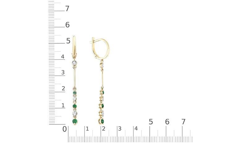 Серьги из жёлтого золота с 6 изумрудами и 6 бриллиантами