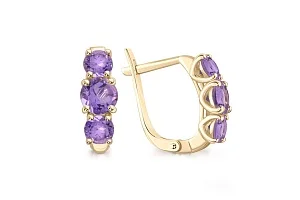 Серьги из жёлтого золота с 6 аметистами