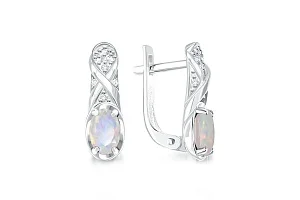 Серьги из белого золота с 2 опалами и 14 фианитами