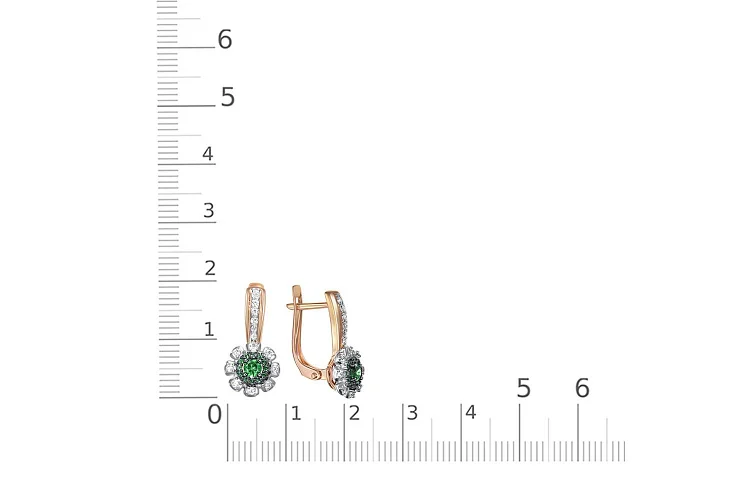 Серьги Цветы из красного золота с 26 изумрудами и 28 бриллиантами