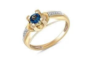 Кольцо из жёлтого золота с топазом лондон и 8 фианитами