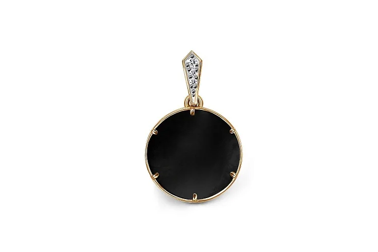 Подвеска круг из красного золота с ониксом и 3 фианитами