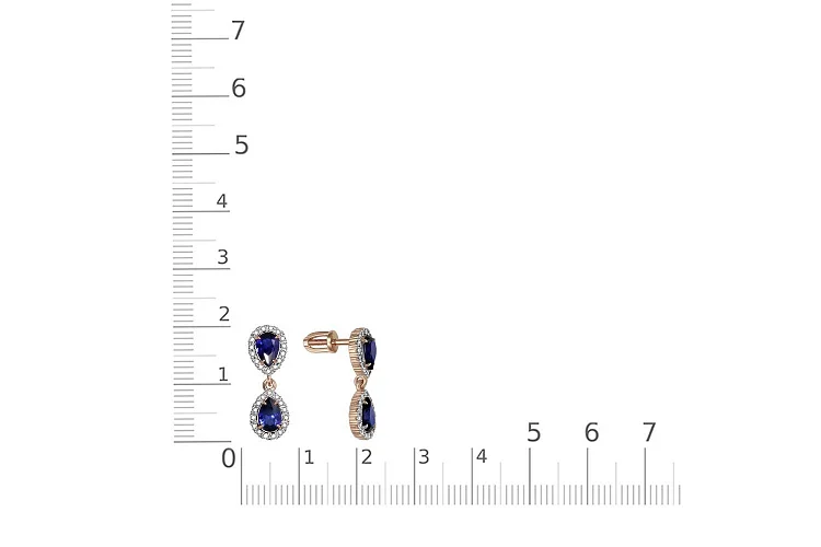 Серьги-пусеты из красного золота с 4 корундами и 60 бриллиантами