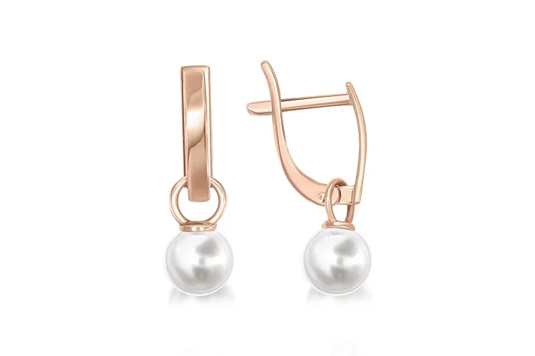 Серьги-трансформеры из красного золота с 2 жемчужинами