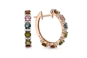 Серьги из красного золота с 14 турмалинами и 32 фианитами