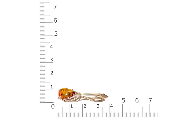 Брошь Цветок из красного золота с янтарём