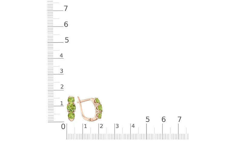 Серьги из красного золота с 6 хризолитами