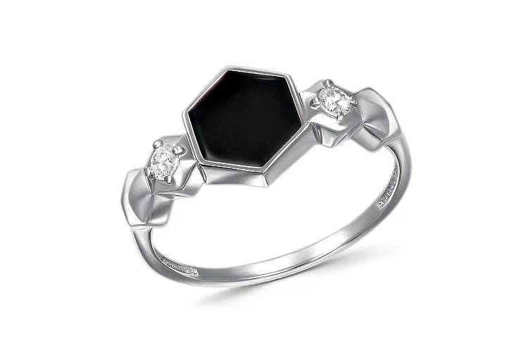 Кольцо из белого золота с 2 фианитами