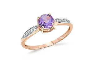Кольцо из красного золота с аметистом и 10 фианитами