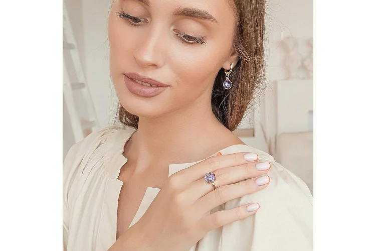 Серьги из жёлтого золота с 2 аметистами