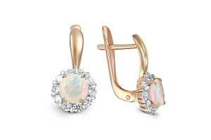 Серьги из красного золота с опалом и 20 фианитами