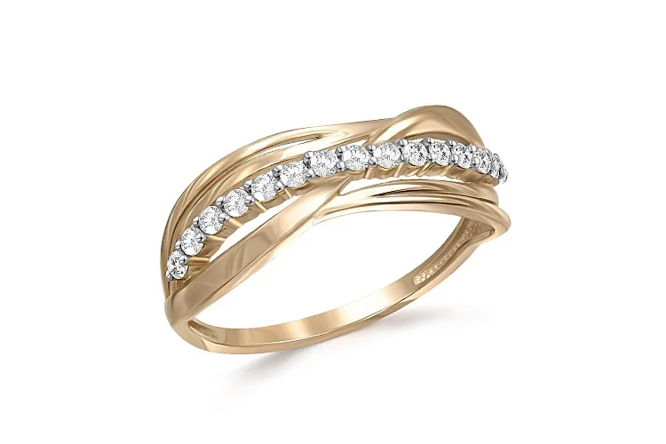 Кольцо из жёлтого золота с 15 фианитами