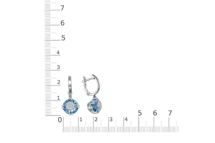 Серьги из белого золота с 2 топазами swiss и 28 бриллиантами