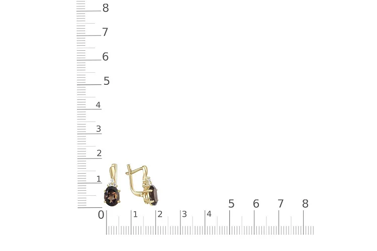 Серьги из жёлтого золота с 2 раухтопазами и 6 фианитами