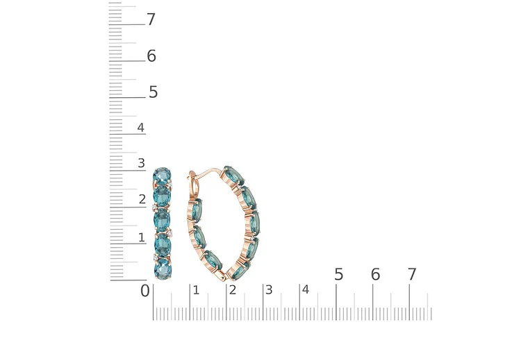 Серьги из красного золота с 16 ситаллами и 8 фианитами
