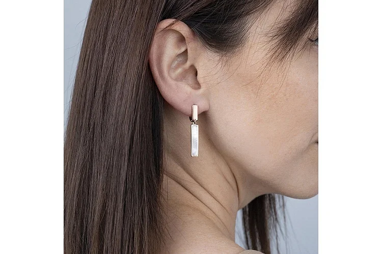 Серьги Прямоугольники из красного золота с перламутром