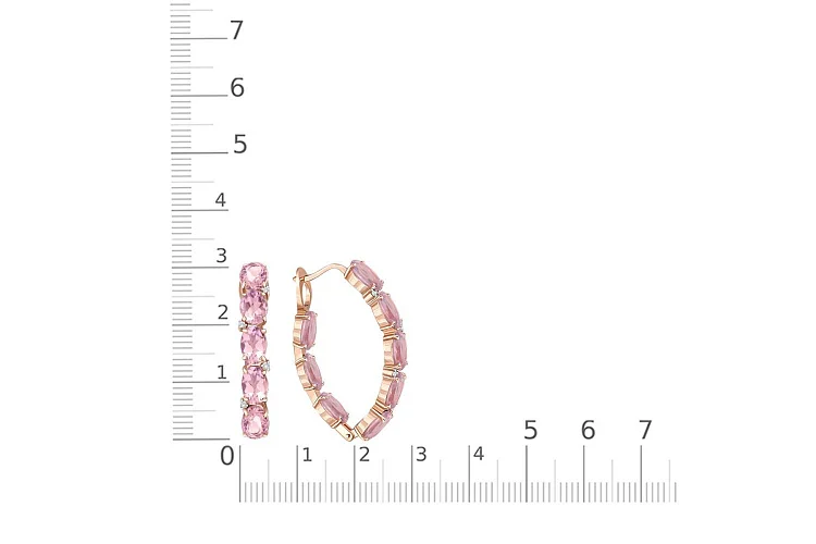 Серьги из красного золота с 16 ситаллами и 8 фианитами