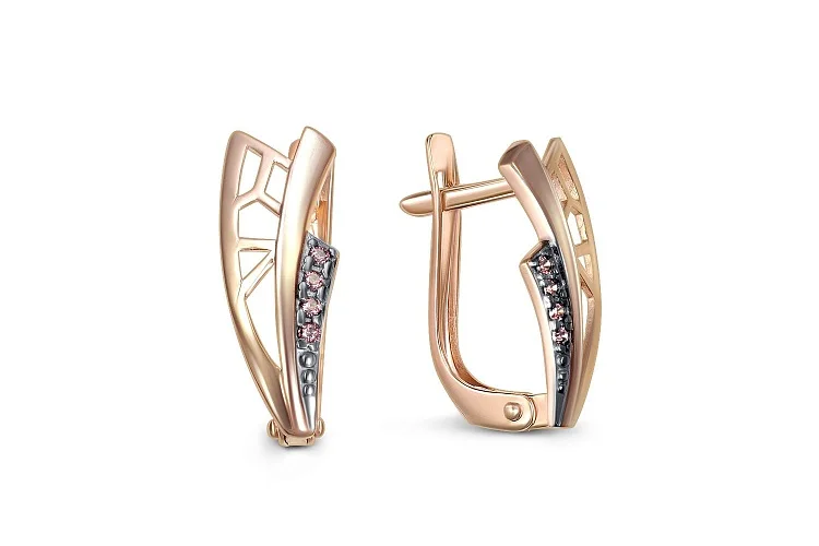 Серьги из красного золота с 8 фианитами