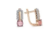 Серьги из красного золота с 2 ситаллами и 18 фианитами