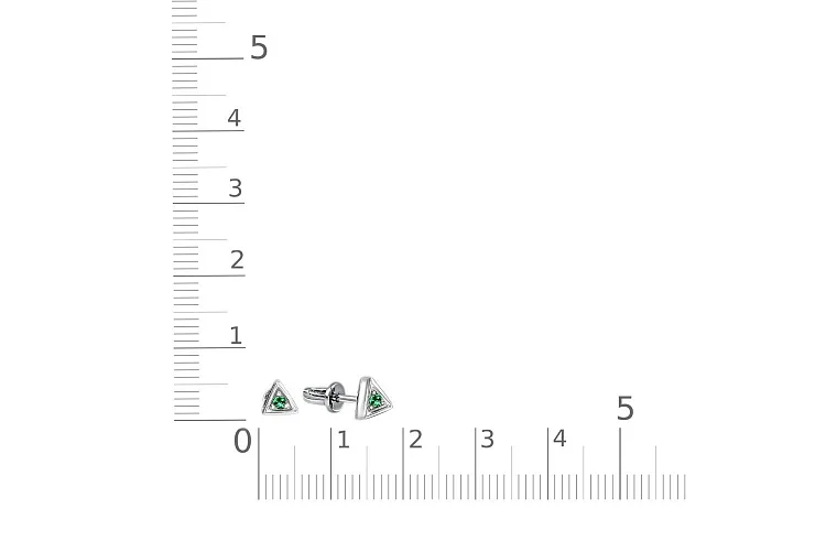 Серьги-пусеты Треугольники из белого золота с 2 изумрудами