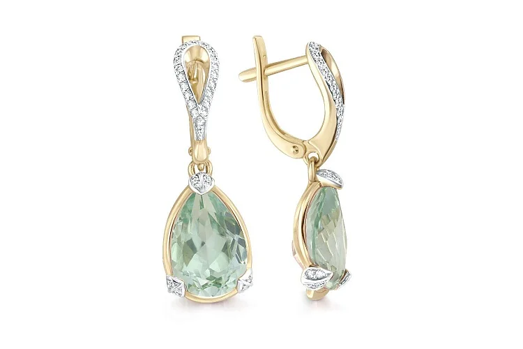 Серьги из жёлтого золота с 2 наноситалами и 64 фианитами