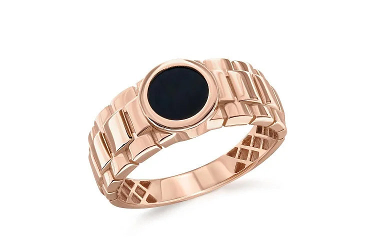 Печатка из красного золота с ониксом