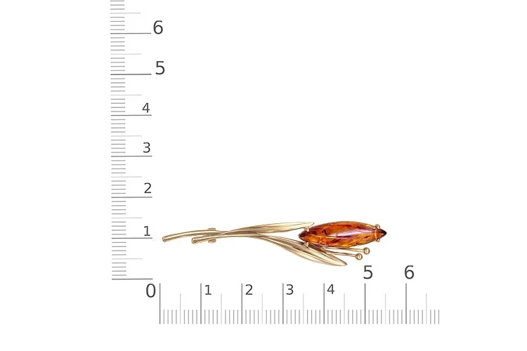 Брошь Цветок из жёлтого золота с янтарём