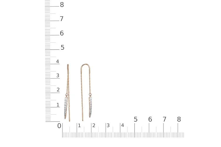 Серьги-продёвки Дорожки из красного золота с 16 фианитами