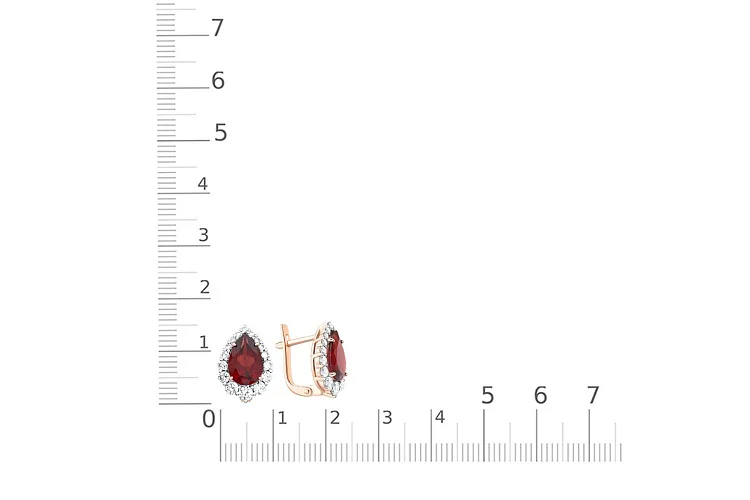 Серьги из красного золота с 2 гранатами и 32 фианитами