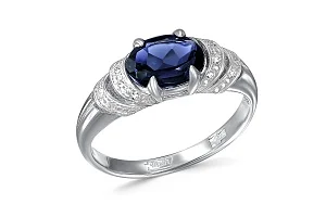 Кольцо из белого золота с сапфиром и 14 бриллиантами