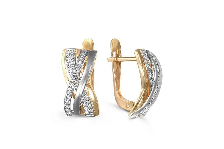 Серьги из жёлтого золота с 62 фианитами