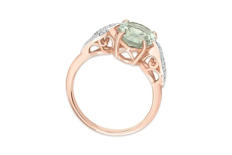 Кольцо из красного золота с празиолитом и 12 фианитами