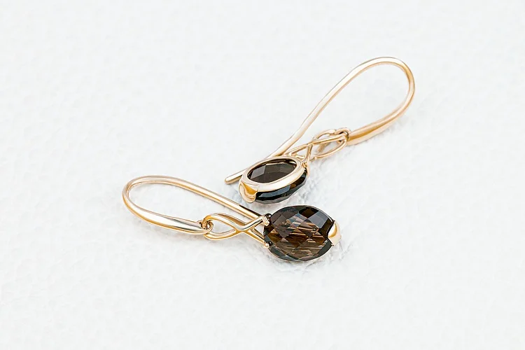 Серьги из жёлтого золота с 2 раухтопазами