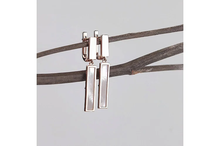 Серьги Прямоугольники из красного золота с перламутром