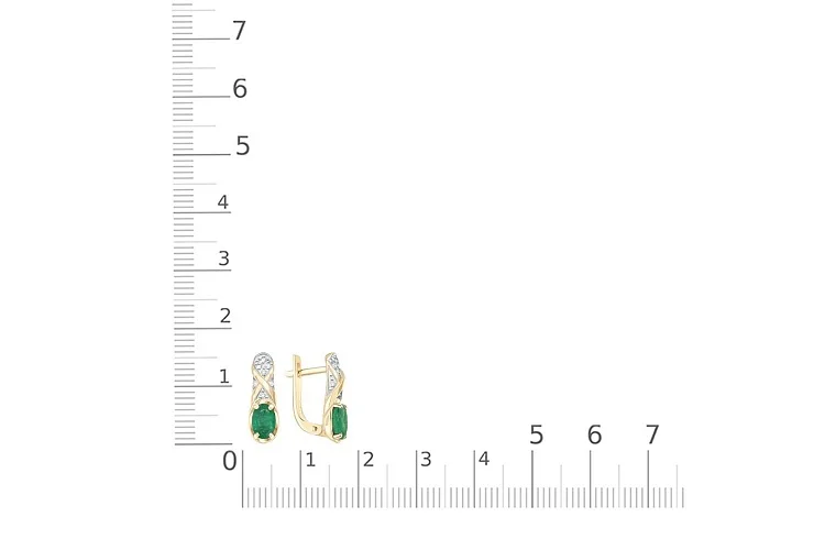 Серьги из жёлтого золота с 2 изумрудами и 14 бриллиантами