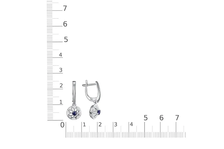 Серьги Цветы из белого золота с 2 сапфирами и 16 фианитами