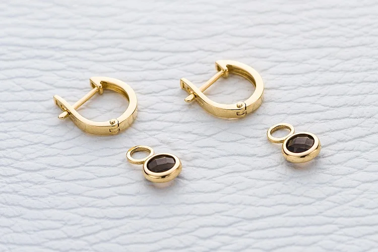 Серьги-трансформеры из жёлтого золота с 2 раухтопазами