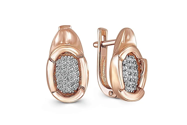 Серьги из красного золота с 44 фианитами