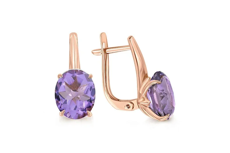Серьги из красного золота с 2 аметистами
