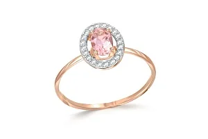 Кольцо из красного золота с ситаллом и 20 фианитами