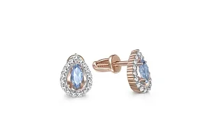 Серьги-пусеты из красного золота с 2 топазами sky и 36 фианитами