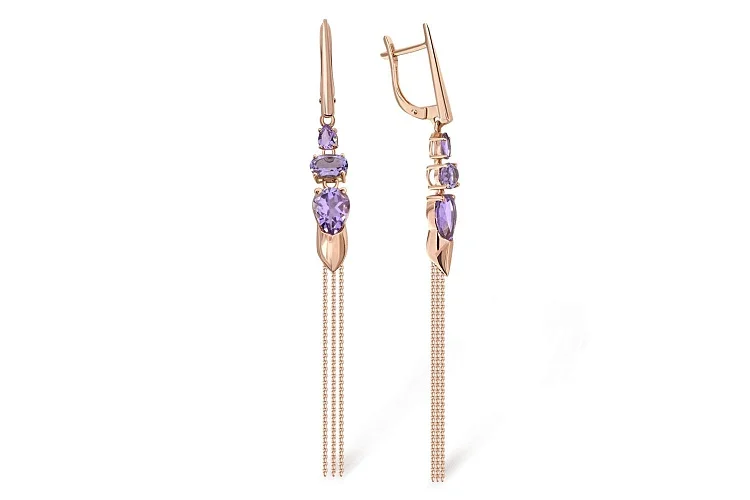 Серьги из красного золота с 6 аметистами