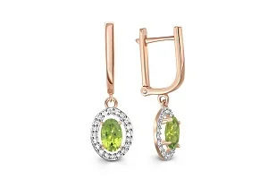 Серьги из красного золота с 2 хризолитами и 40 фианитами