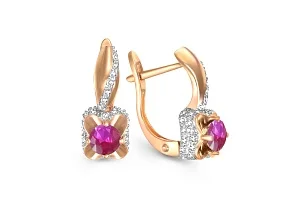 Серьги из красного золота с 2 корундами и 86 бриллиантами