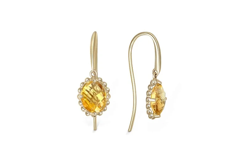 Серьги из жёлтого золота с 2 цитринами