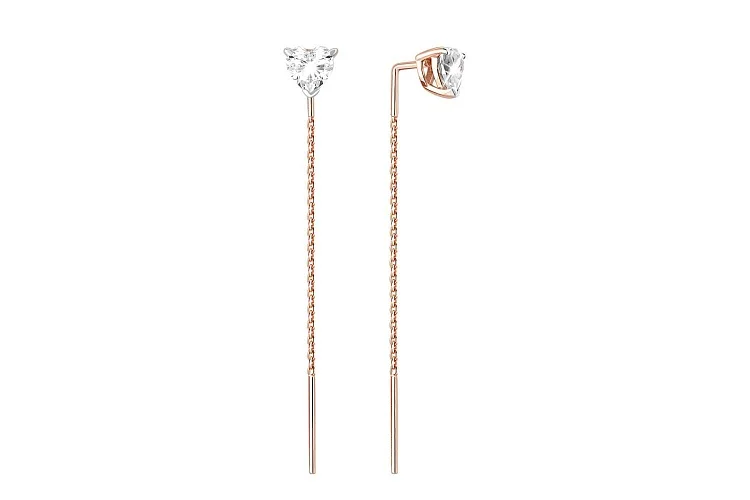 Серьги-продёвки Сердца из красного золота с 2 муассанитами