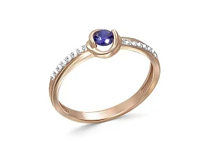 Кольцо из красного золота с сапфиром и 14 бриллиантами