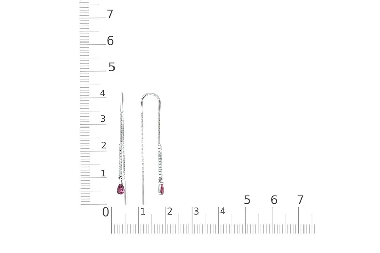 Серьги-продёвки Дорожки из белого золота с 2 родолитами и 20 фианитами