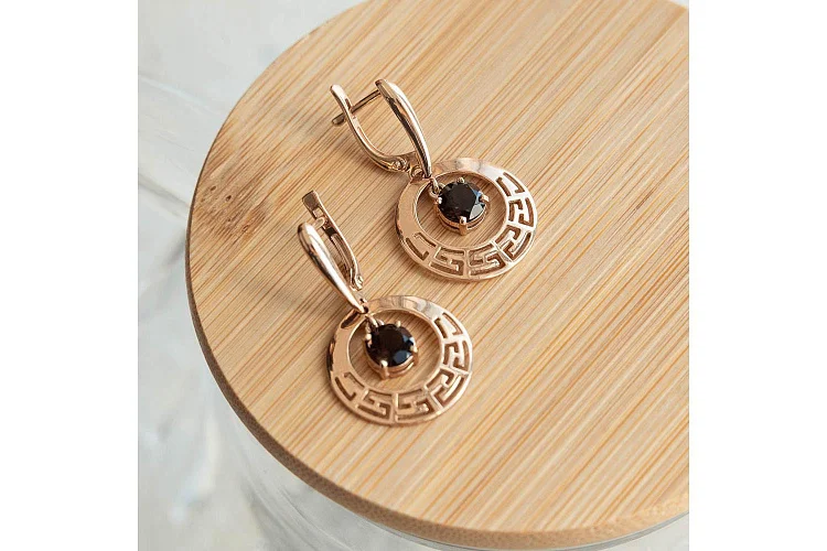 Серьги из красного золота с 2 раухтопазами