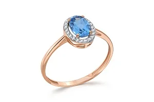 Кольцо из красного золота с топазом swiss и 22 фианитами